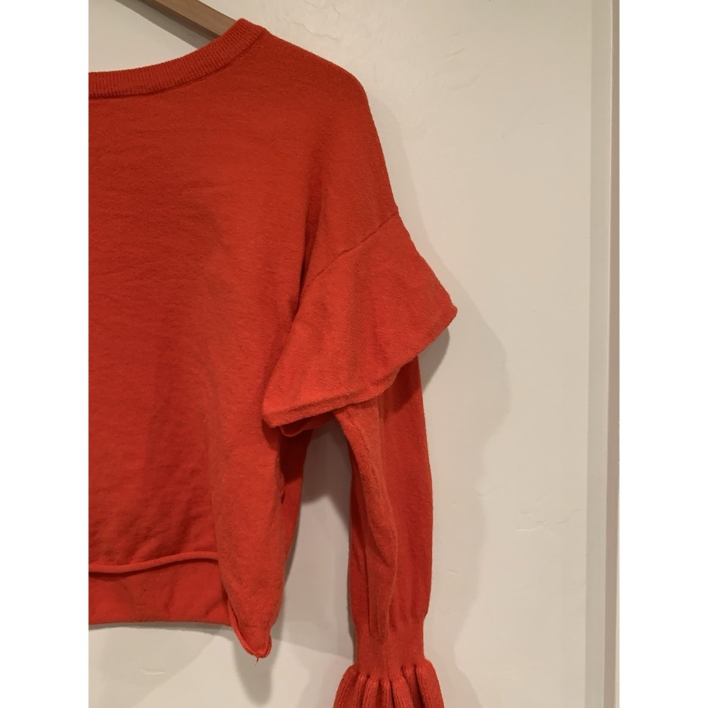RENVY Red/Orange Ruffle Sleeve Knit Sweater Balletcore Coquette‎ Crop Top Small - Picture 3 of 9